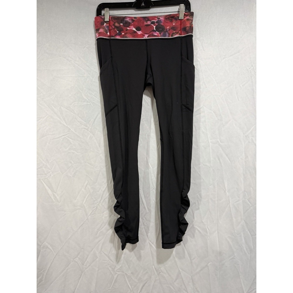 Lululemon Women Speed Tight IV Ruched Athletic Legging Black Floral Size 6 Yoga